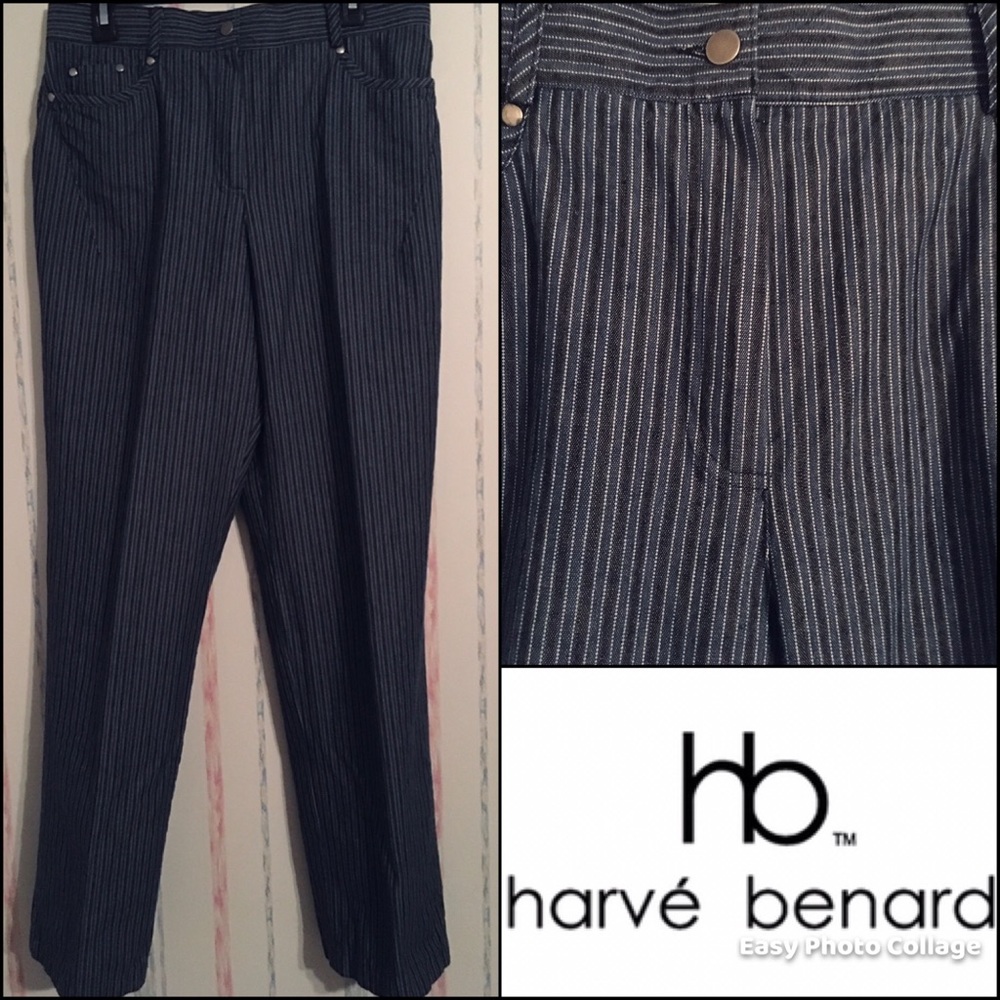 HARVE BERNARD Pinstripe High Waist Jeans